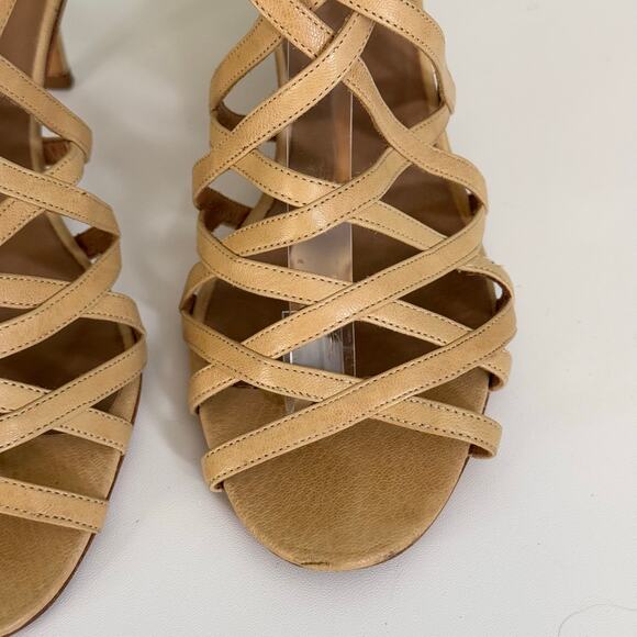 Co-op Barneys NY Stiletto Sandals 37 6.5 US Tan Leather Strappy Peep Toe ITALY - Picture 5 of 10
